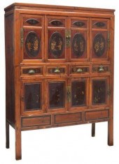 CHINESE ELMWOOD FIGURAL PAINTE