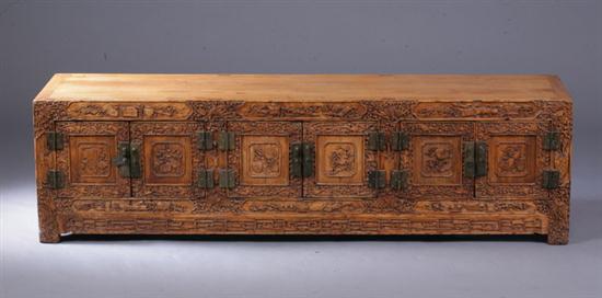 CHINESE ELMWOOD LOW CABINET. The