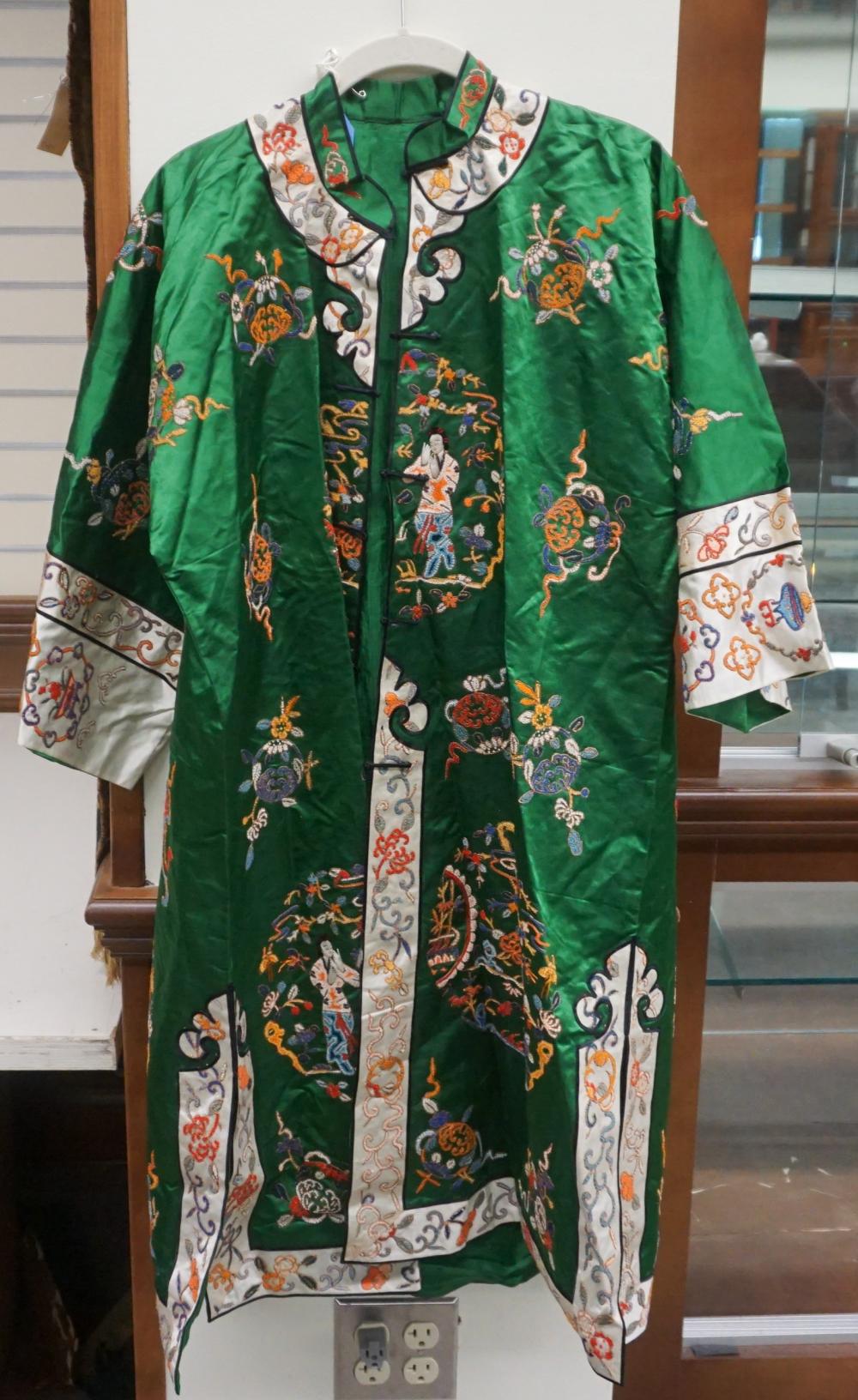 CHINESE EMBROIDERED GREEN SILK