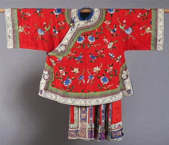 CHINESE EMBROIDERED RED SILK