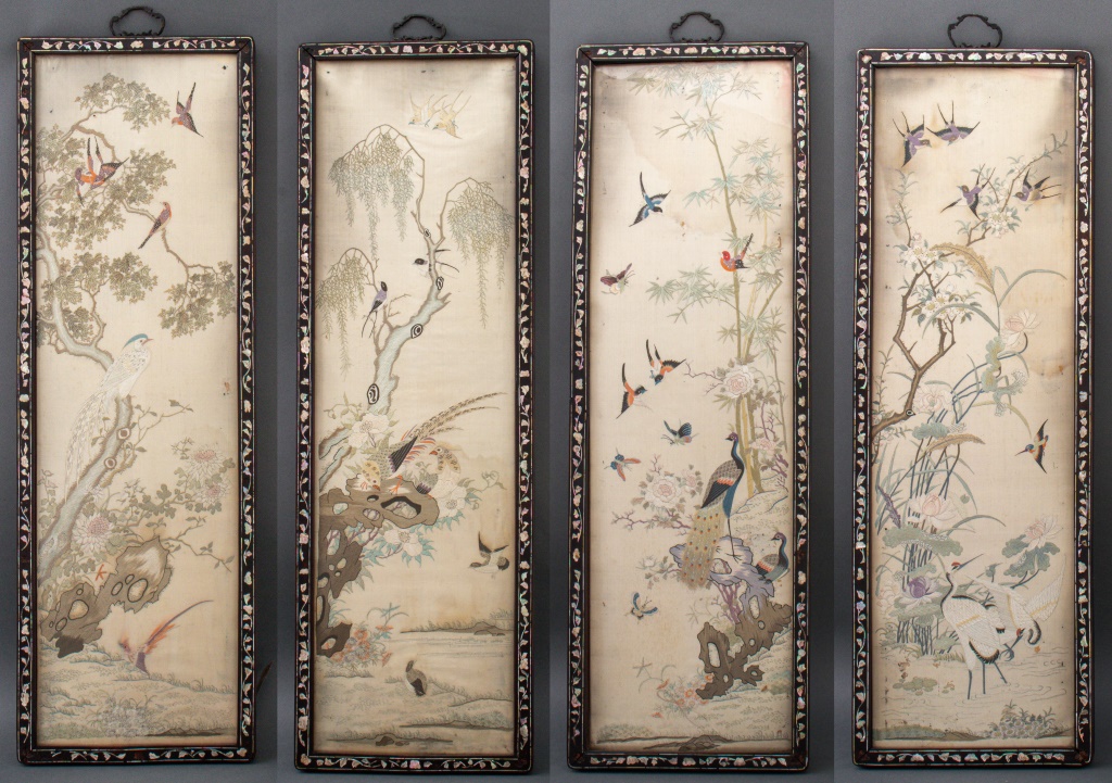 CHINESE EMBROIDERED SILK PANELS,