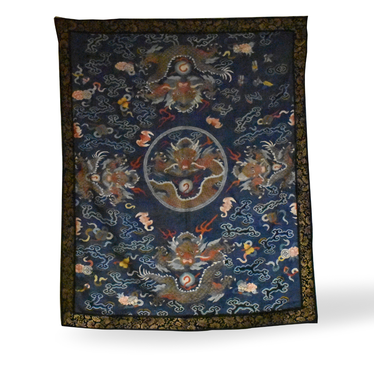 CHINESE EMBROIDERY BLUE GROUND