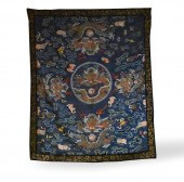 CHINESE EMBROIDERY BLUE GROUND