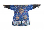 CHINESE EMBROIDERY BLUE SILK D
