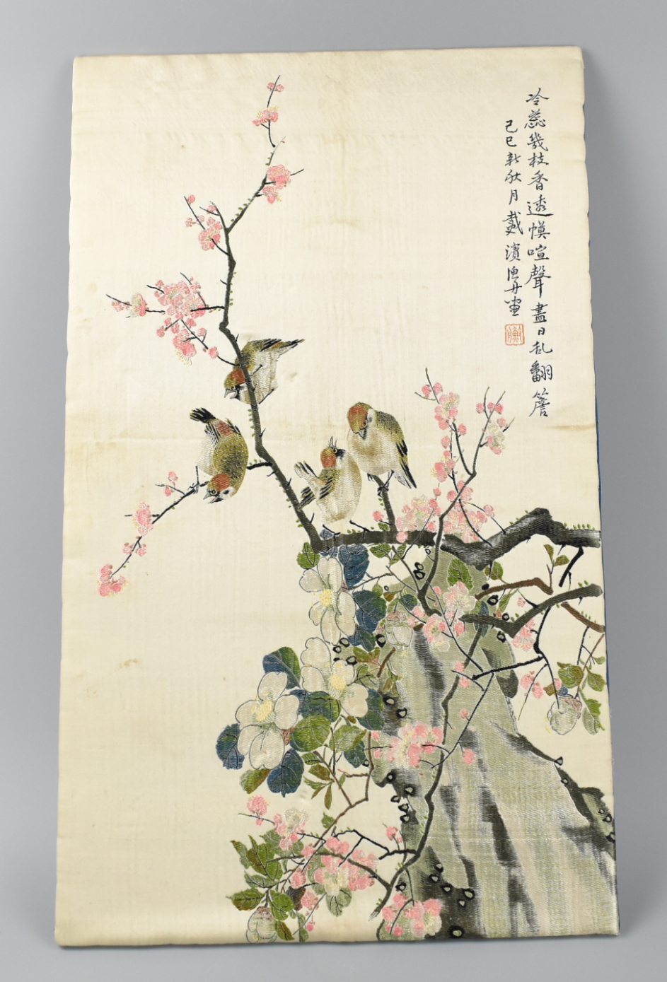 CHINESE EMBROIDERY OF SPARROWS ON
