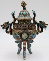 CHINESE ENAMEL DECORATED SILVE