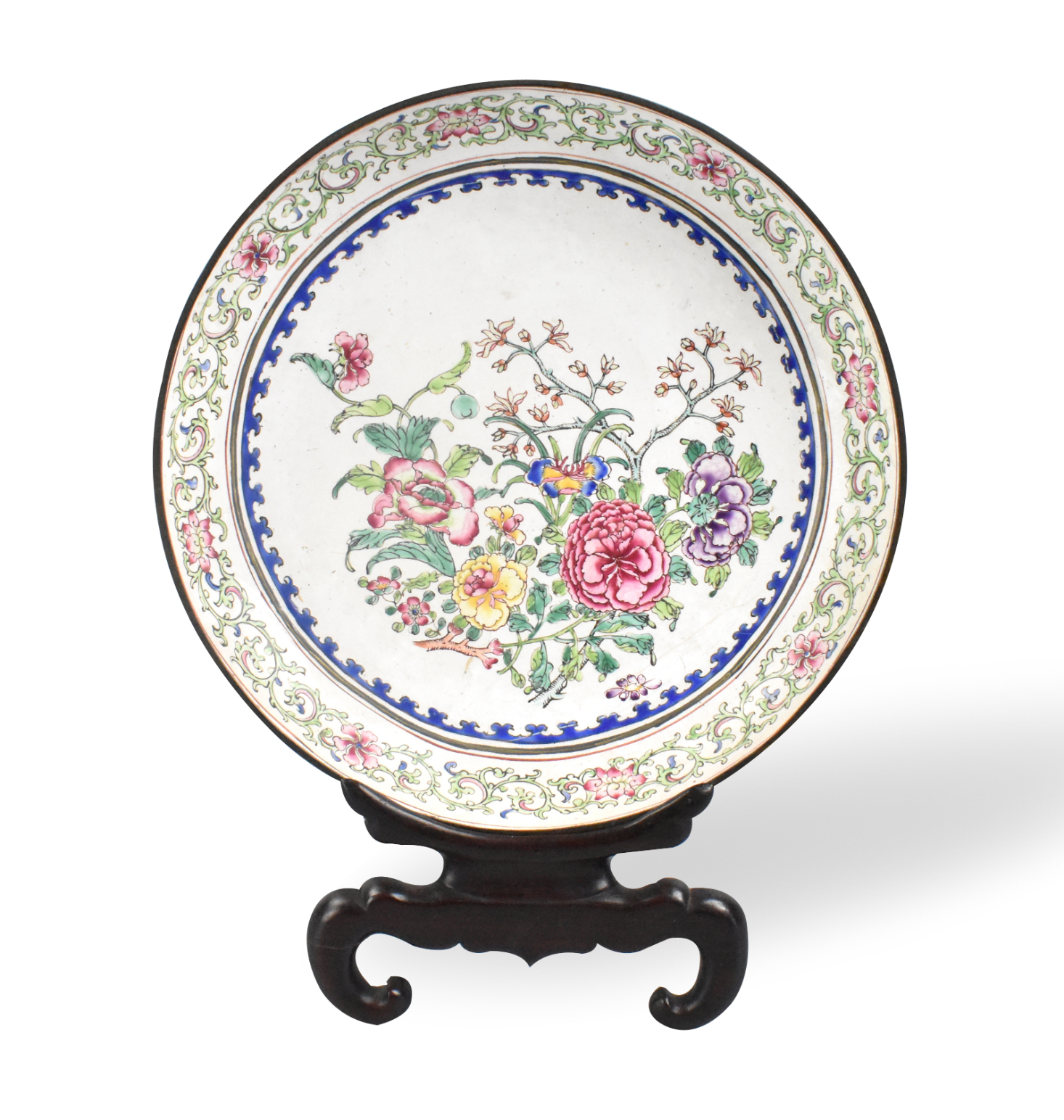 CHINESE ENAMEL FLORAL PLATE ON
