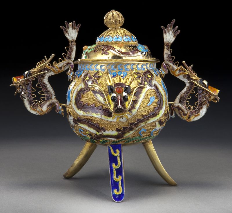 Chinese enamel over silver censer