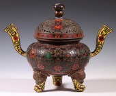 CHINESE ENAMELED BRONZE LIDDED
