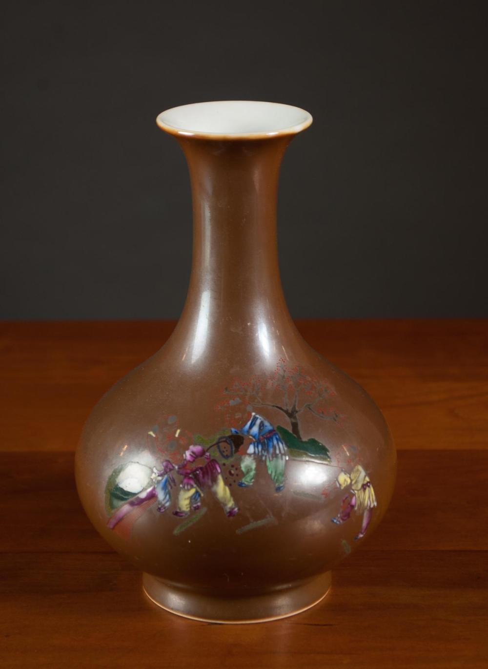 CHINESE ENAMELED BROWN GLAZE