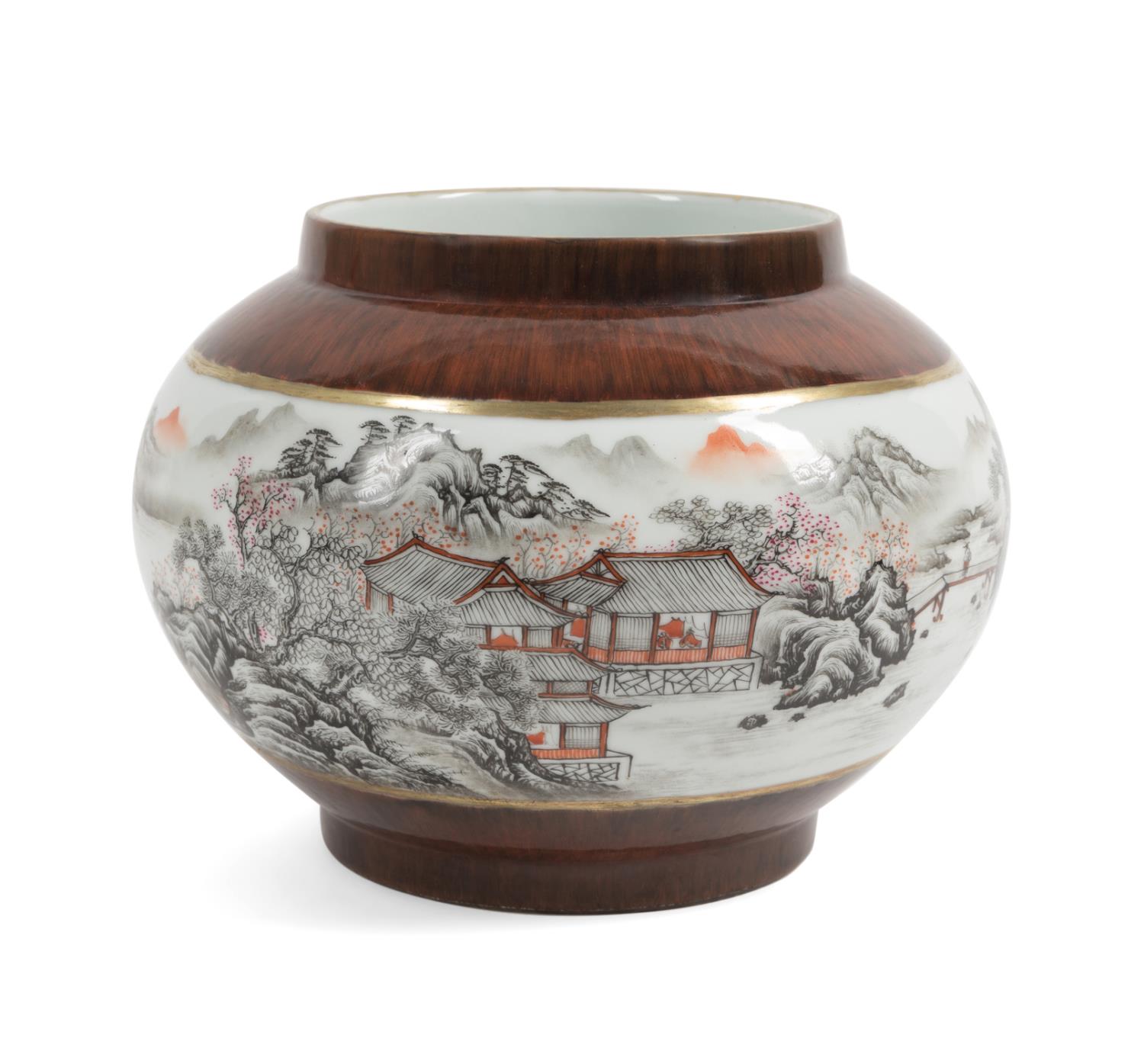 CHINESE ENAMELED LANDSCAPE AND FAUX
