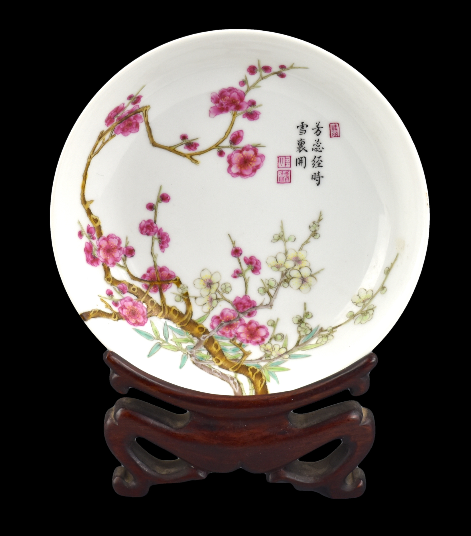 CHINESE ENAMELED PRUNUS PLATE,