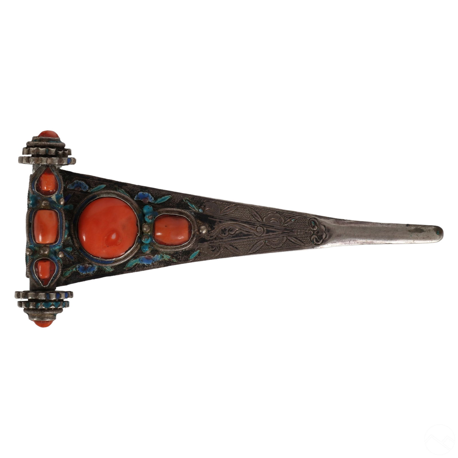 CHINESE ENAMELED SILVER AND CORAL