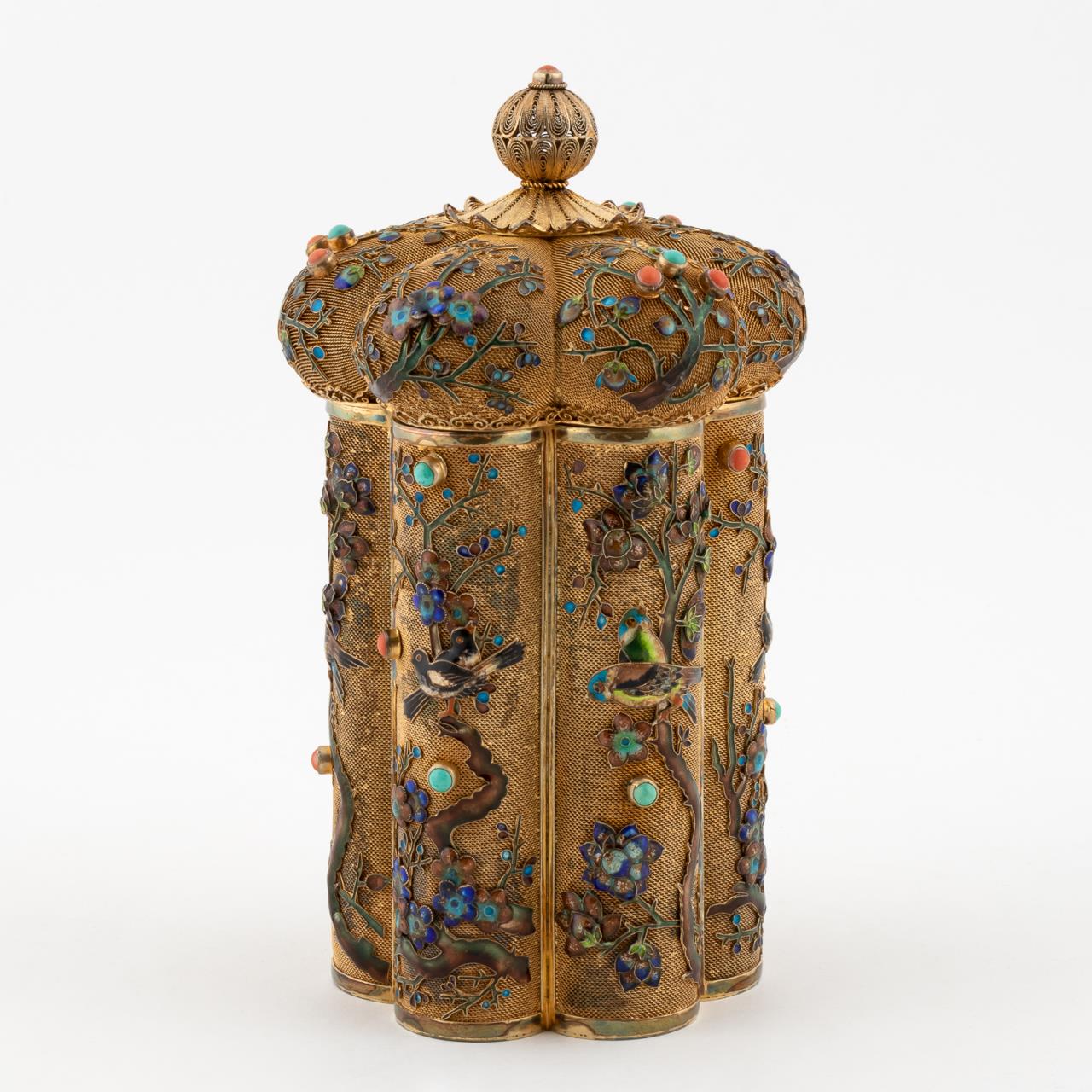 CHINESE ENAMELED & SILVER LIDDED