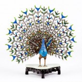 CHINESE ENAMELED SILVER PEACOC
