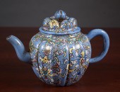 CHINESE ENAMELED ZISHA TEAPOT,