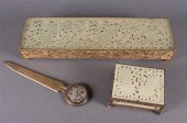 Chinese etched brass and jade