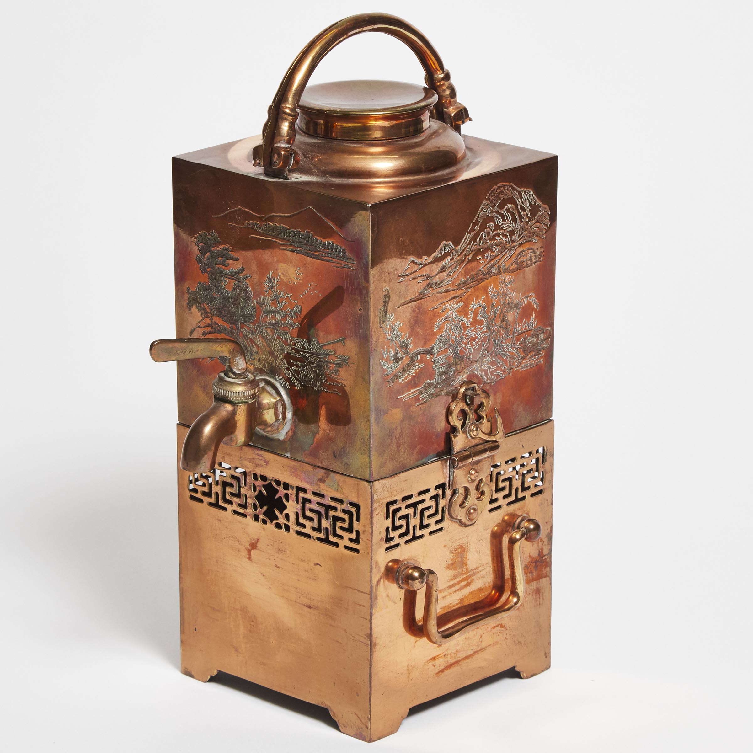 Chinese Etched Brass Samovar,