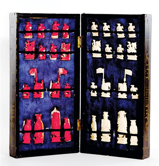 Chinese Export carved ivory chess