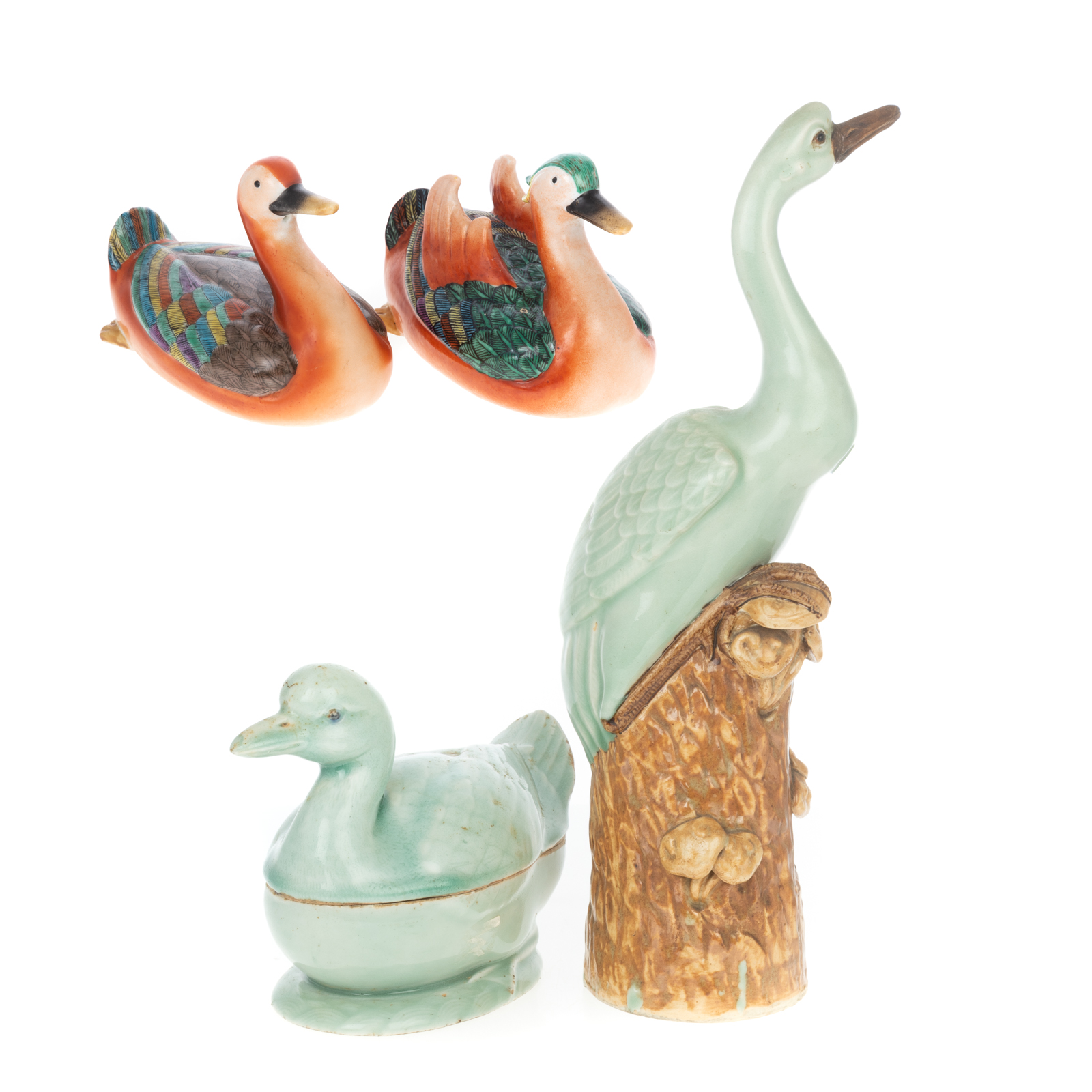 CHINESE EXPORT CELADON STORK & DUCK