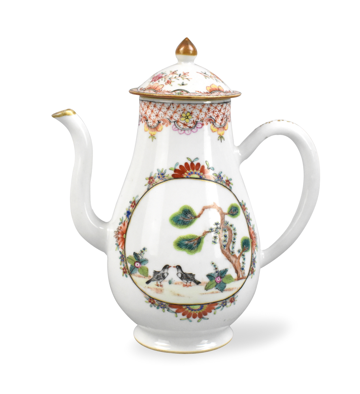 CHINESE EXPORT ENAMEL TEA POT W/