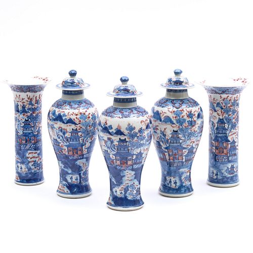 CHINESE EXPORT FIVE PIECE BLUE