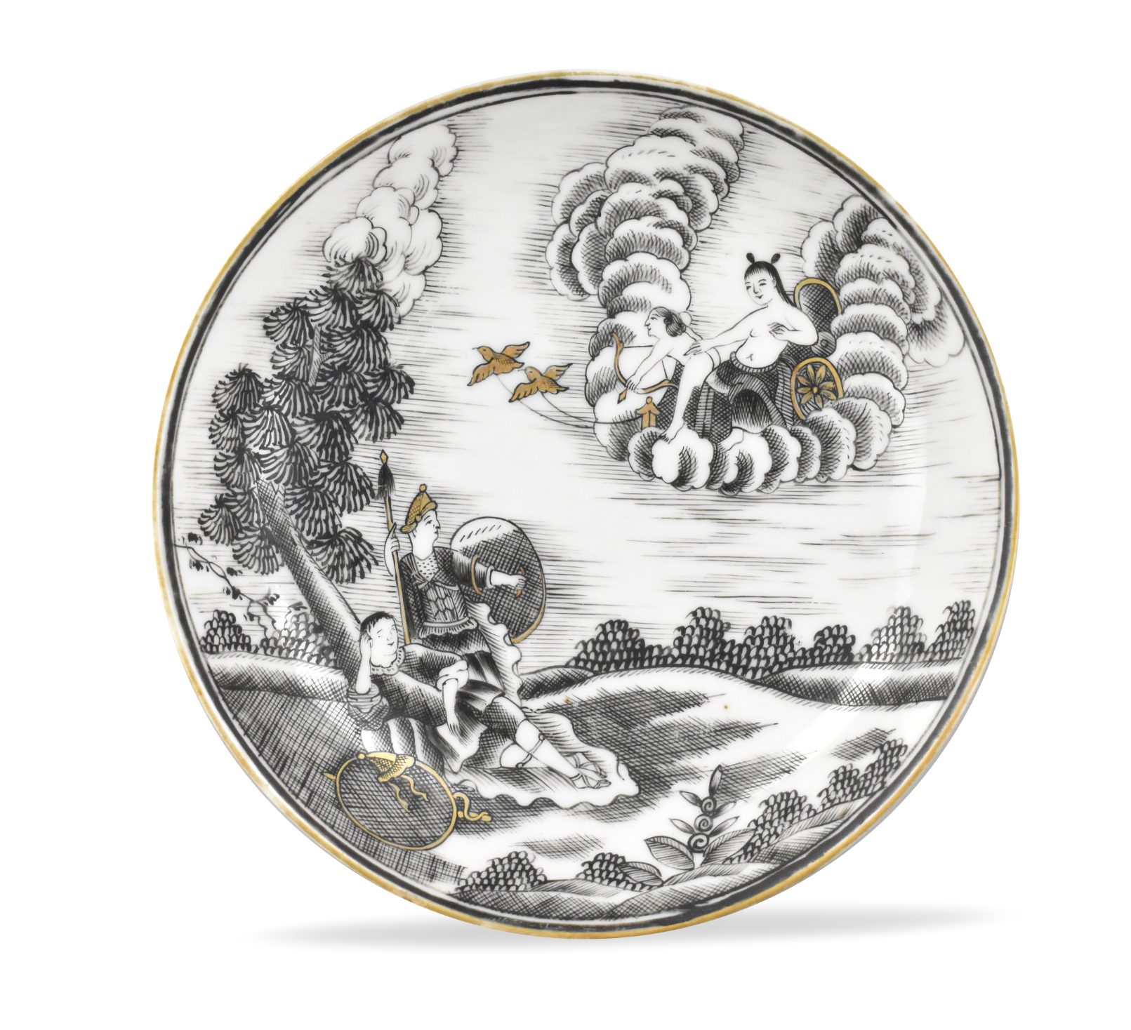 CHINESE EXPORT GRISAILLE DISH W/