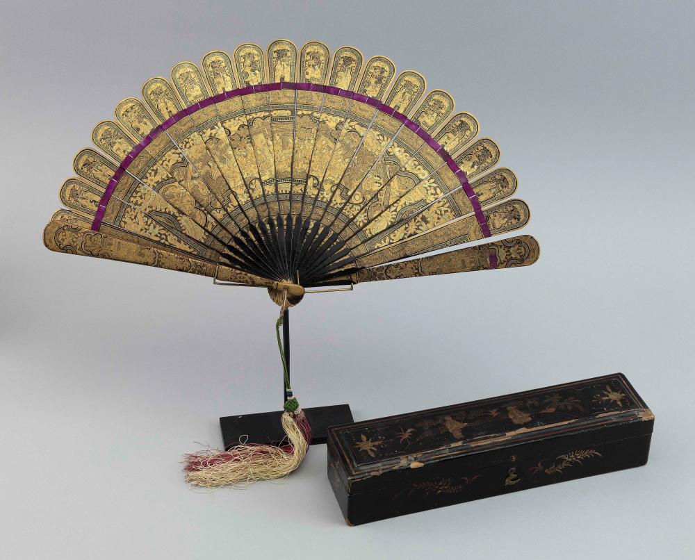 CHINESE EXPORT LACQUER FAN AND