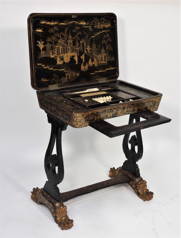 CHINESE EXPORT LACQUER SEWING TABLE