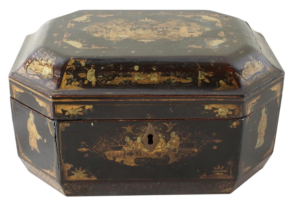 CHINESE EXPORT LACQUER TEA CADDYthe