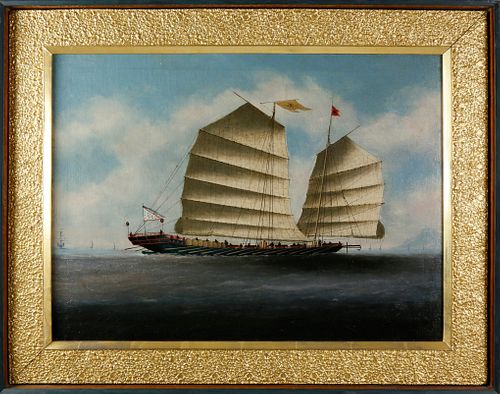 CHINESE EXPORT OIL ON CANVAS