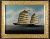 CHINESE EXPORT OIL ON CANVAS "