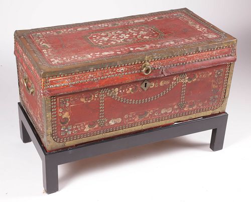 CHINESE EXPORT RED LEATHER FLORAL