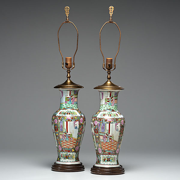 Chinese Export Rose Medallion Lamps