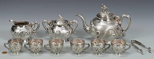 CHINESE EXPORT SILVER TEA SET, 10