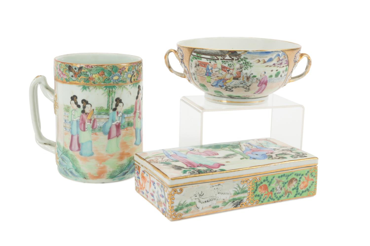 CHINESE EXPORT TANKARD, SOUP CUP, &