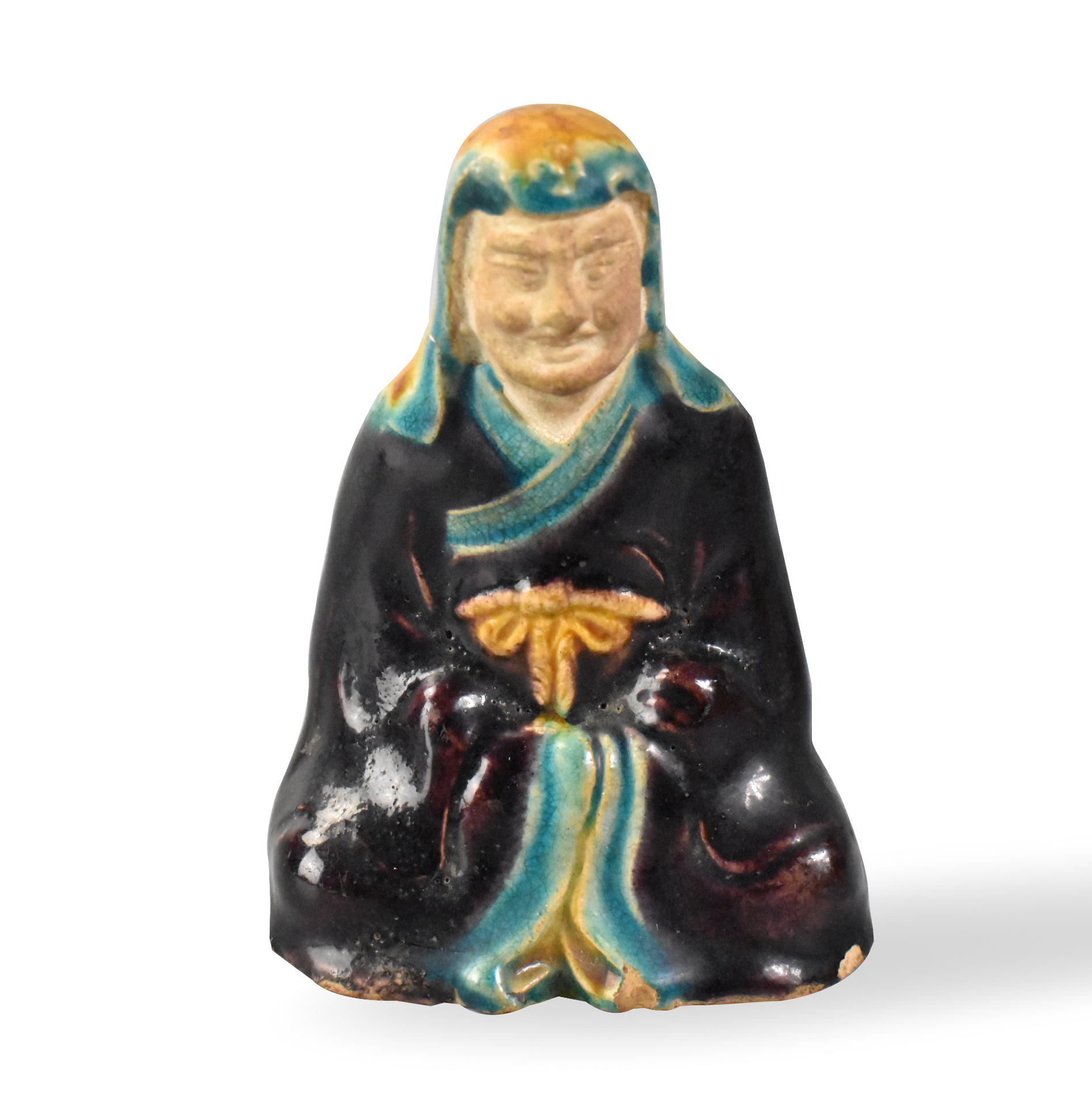 CHINESE FAHUA GLAZED SEATED FIGURE,