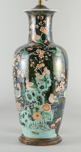 CHINESE FAMILLE NOIR LAMP W/