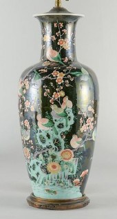 CHINESE FAMILLE NOIR LAMP W/ B