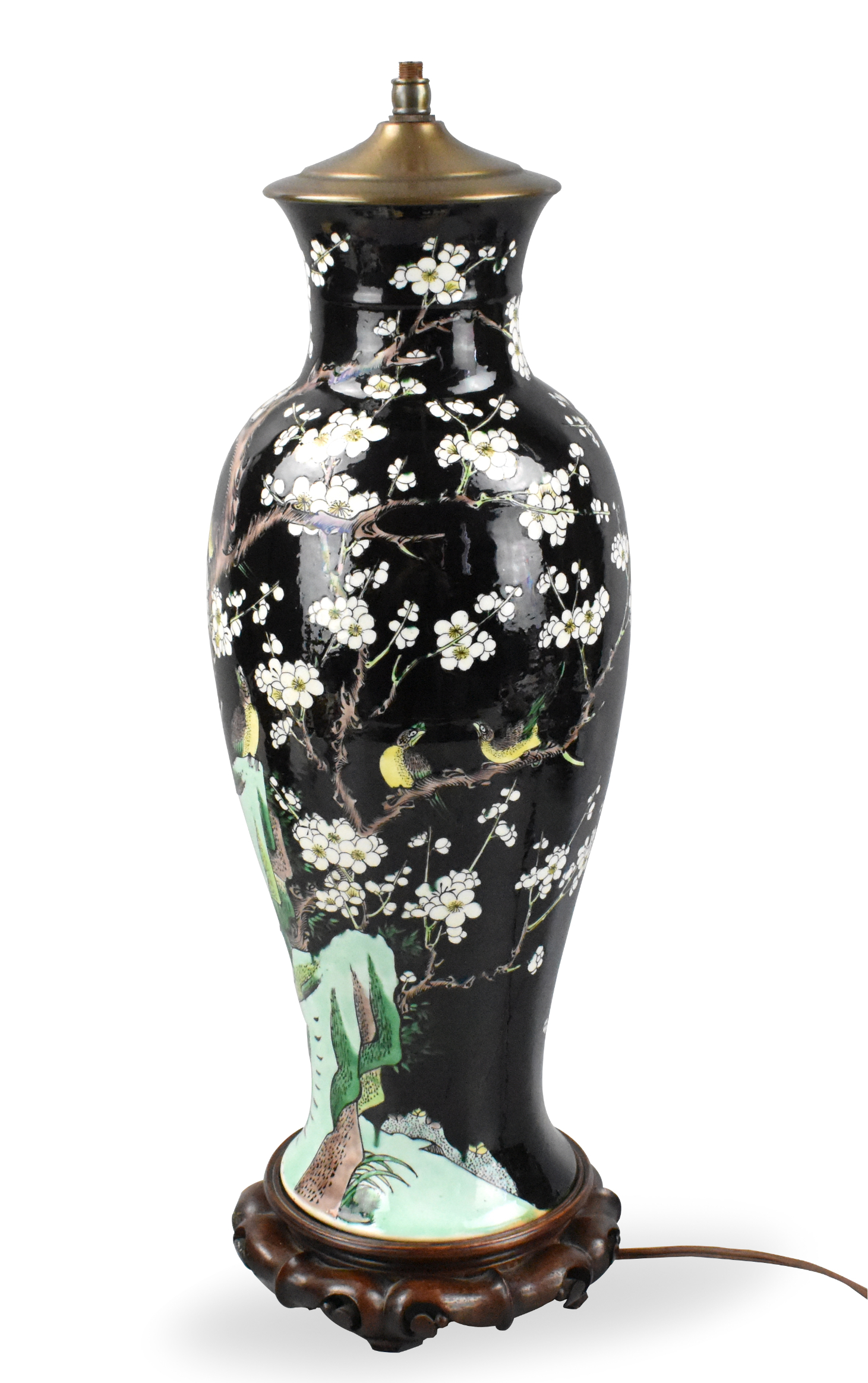 CHINESE FAMILLE NOIR VASE W/ BIRD &