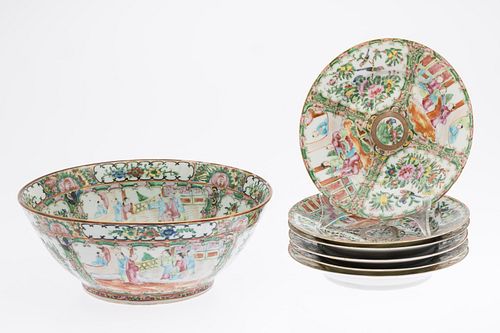 CHINESE FAMILLE ROSE BOWL AND 6