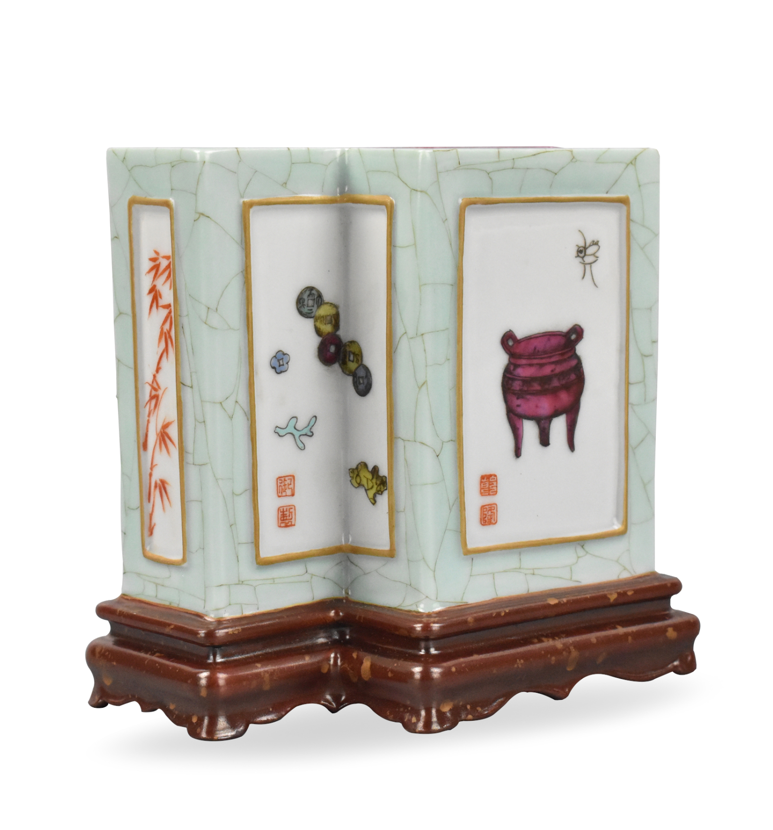 CHINESE FAMILLE ROSE BRUSHPOT W/