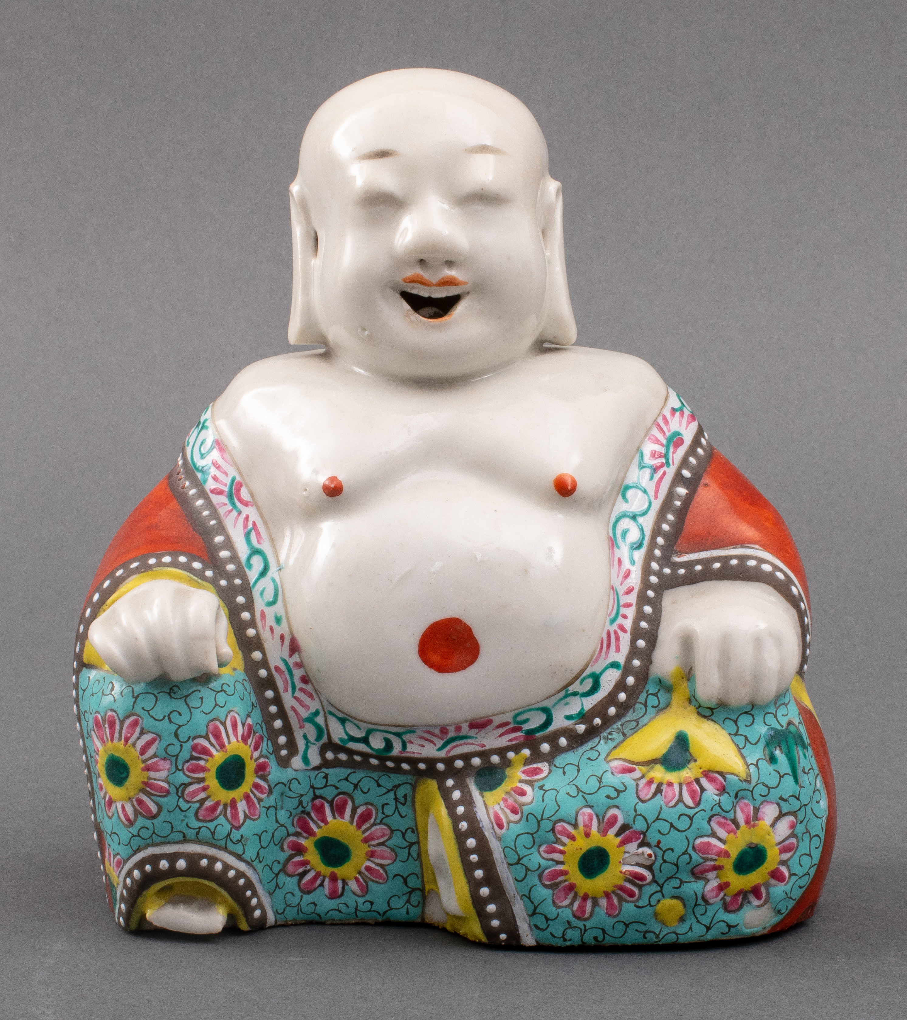 CHINESE FAMILLE ROSE BUDAI FIGURE