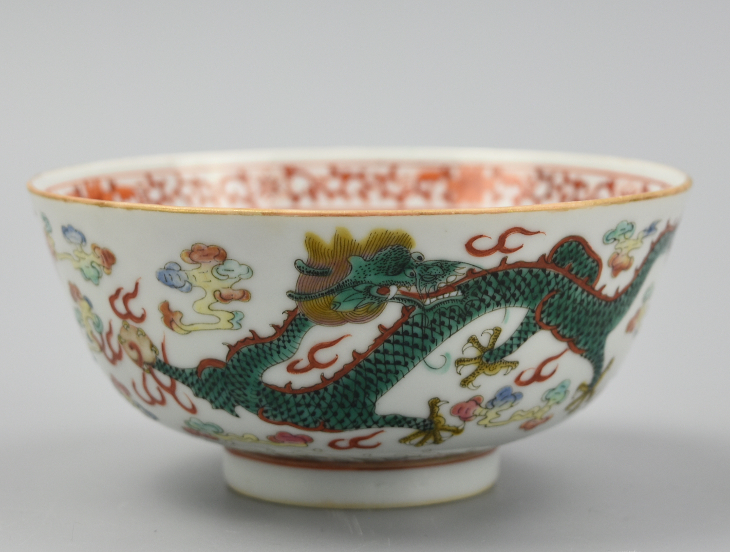 CHINESE FAMILLE ROSE DRAGON BOWL,