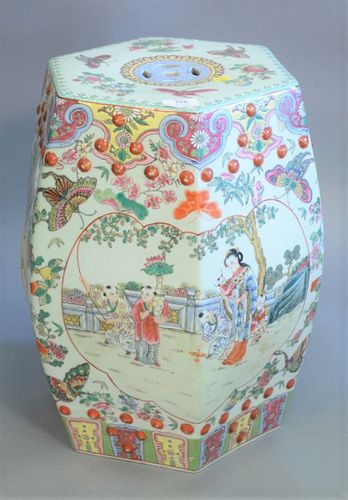 CHINESE FAMILLE ROSE GARDEN SEAT,