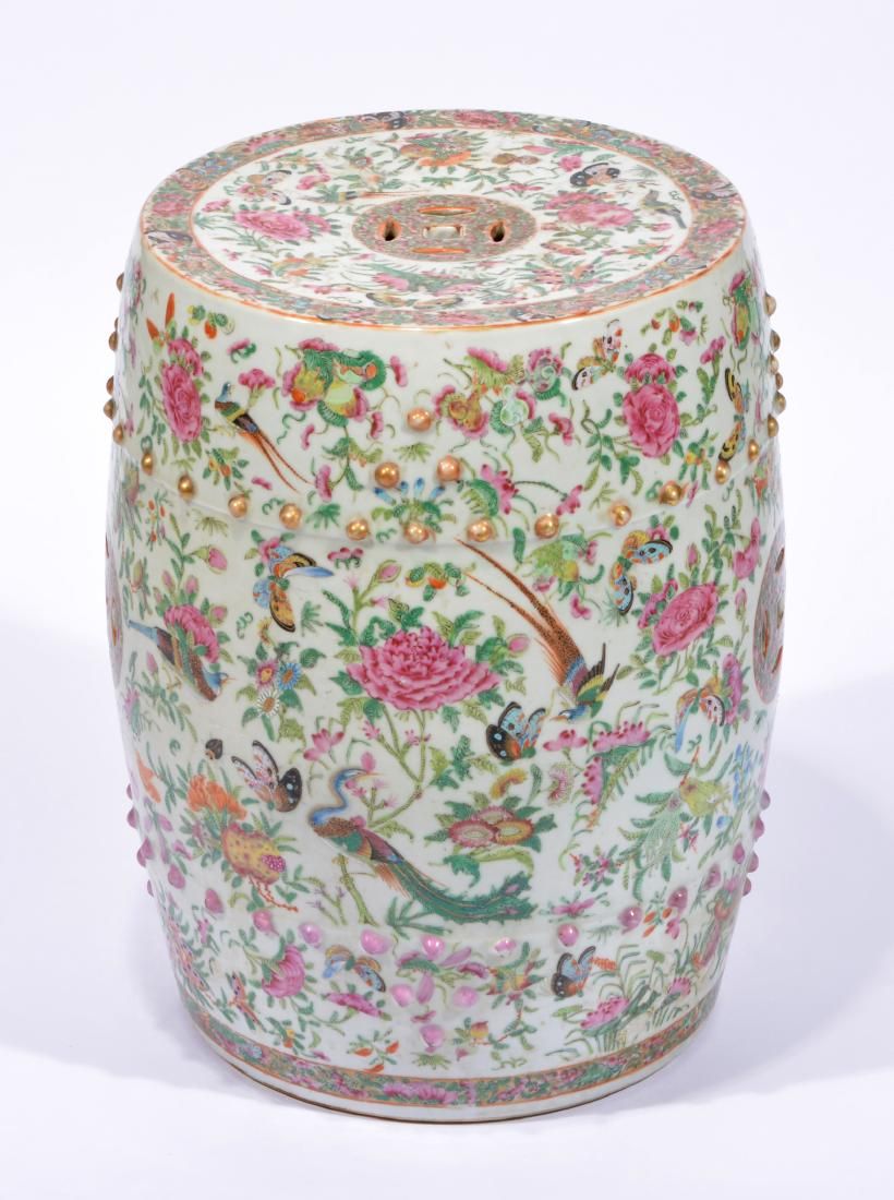 CHINESE FAMILLE ROSE GARDEN SEAT,