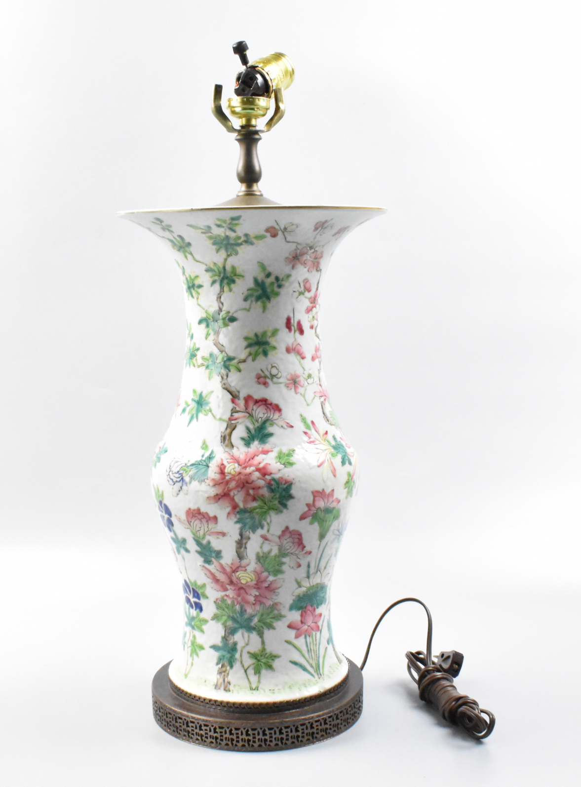 CHINESE FAMILLE ROSE LAMP VASE W/
