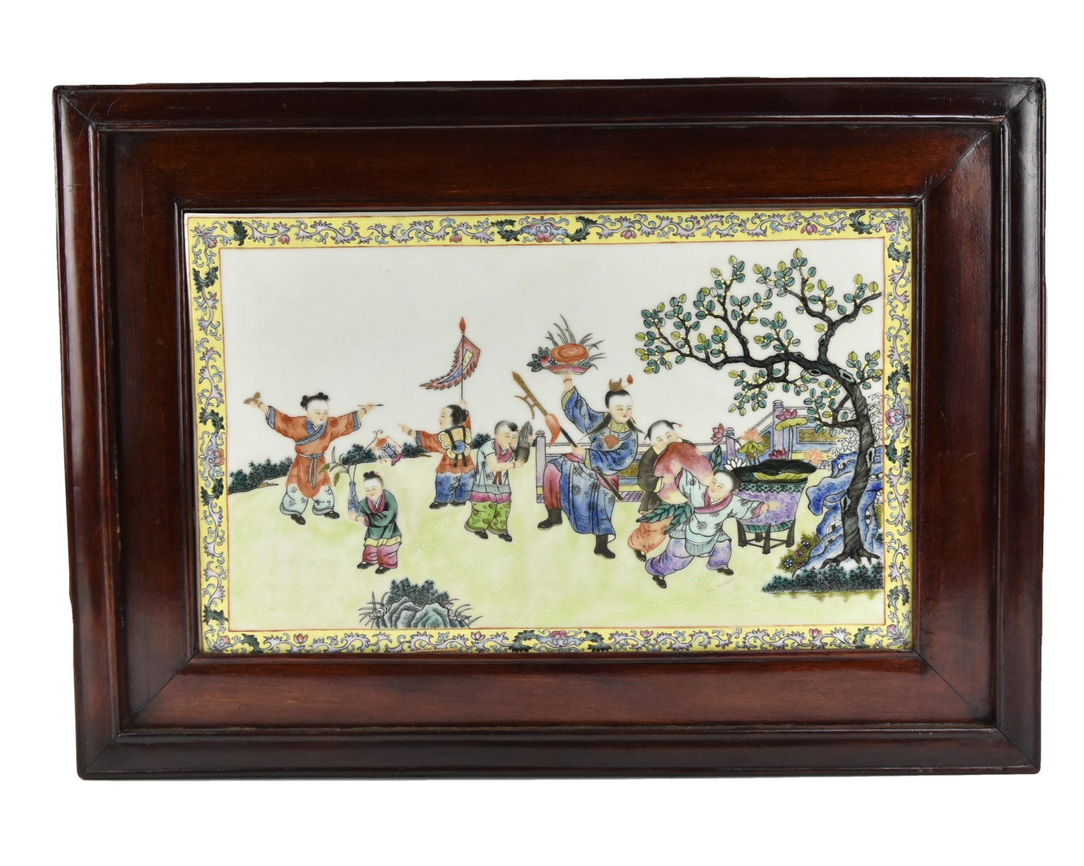 CHINESE FAMILLE ROSE PLAQUE W/ BOYS