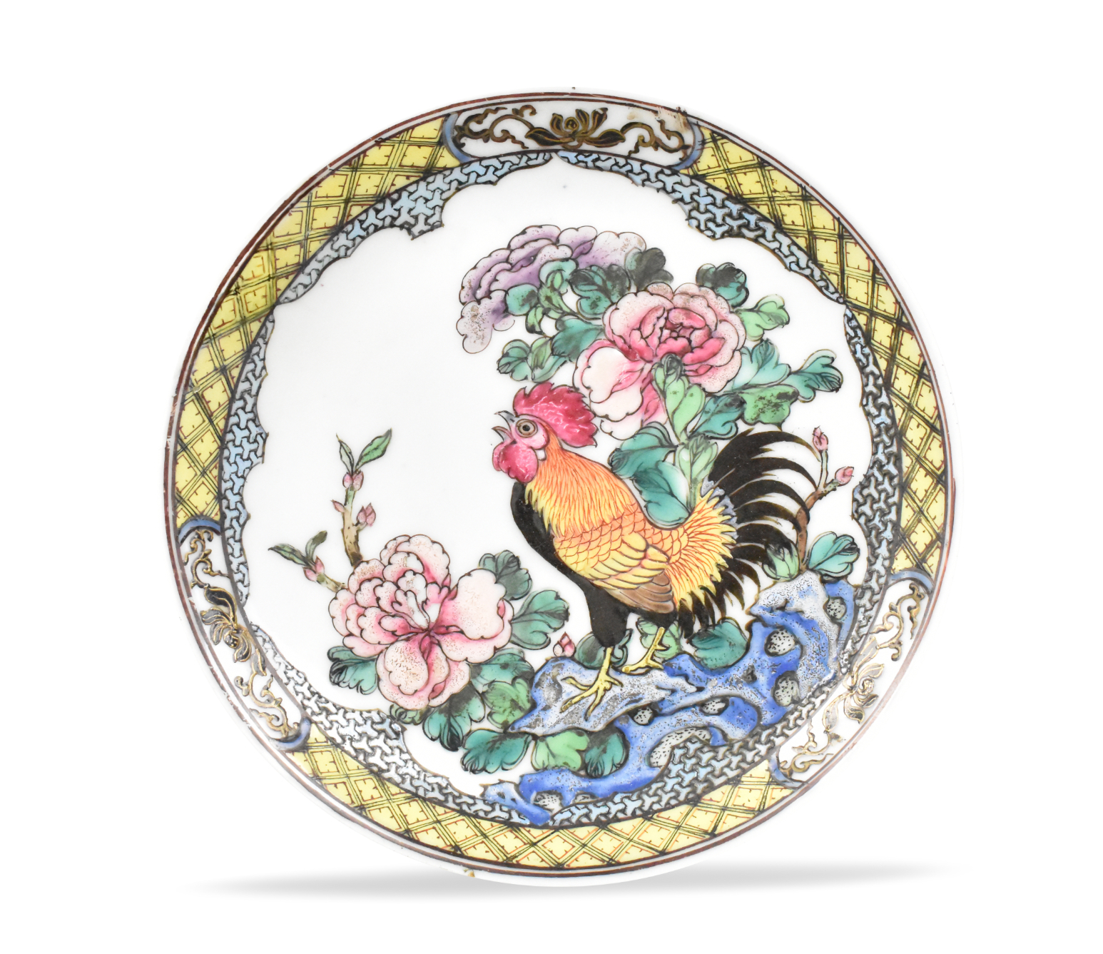 CHINESE FAMILLE ROSE ROOSTER PLATE,
