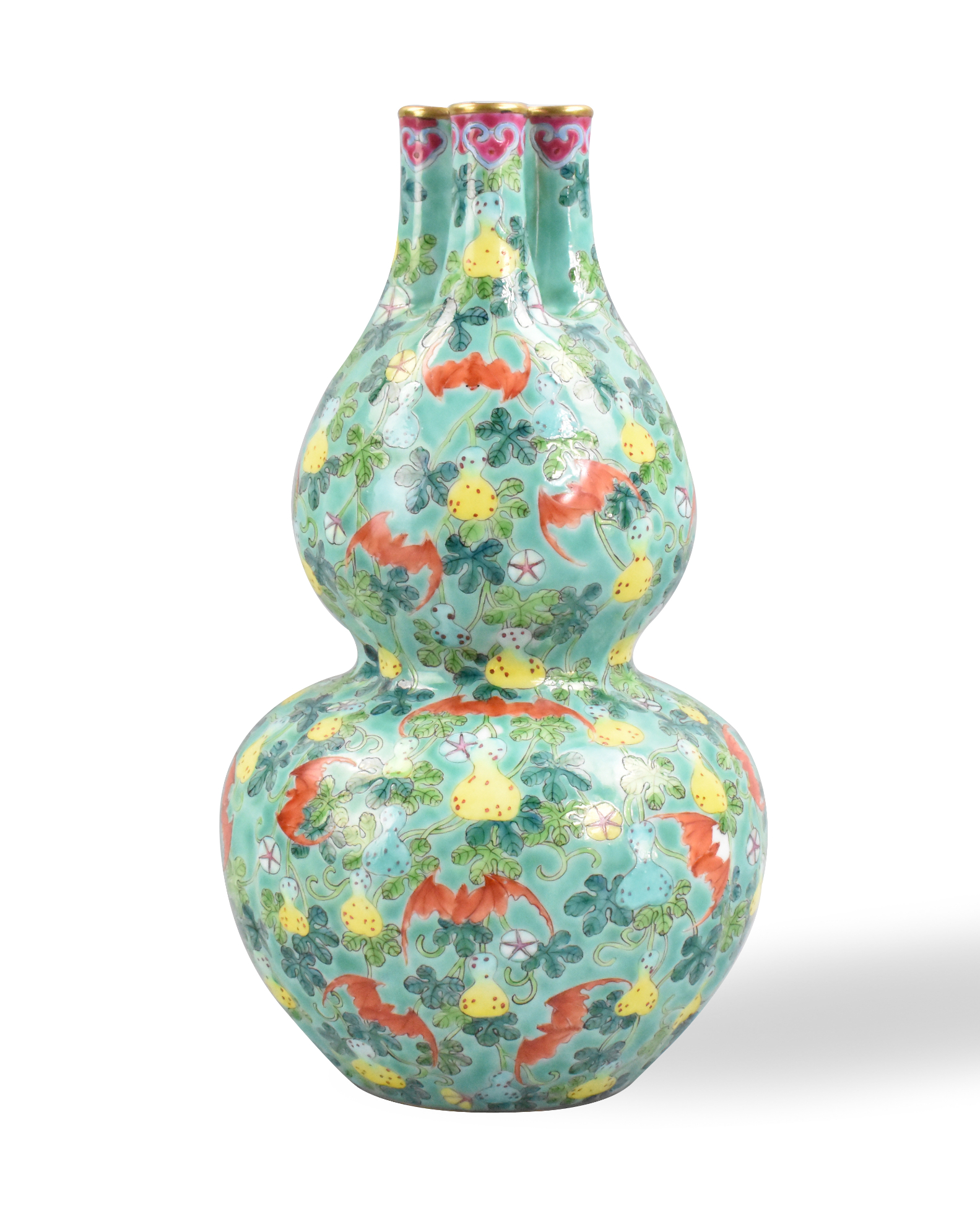 CHINESE FAMILLE ROSE TRIPLE GOURD